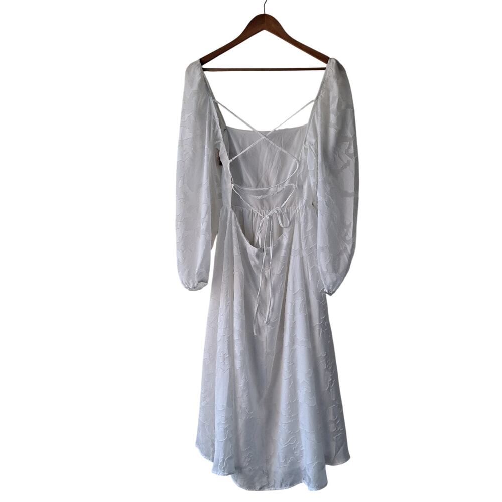 Lulus Flirtatious Nature Dress Floral Jacquard Lace-Up Midi White Women's Size M - Picture 4 of 13